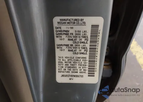 2000 Infiniti Qx4 из США, поврежденный, VIN JNRAR07Y8YW084700